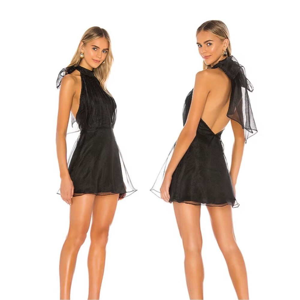 Lovers + Friends Black Halter Organza Mini “Heartbreaker Dress” in Medium